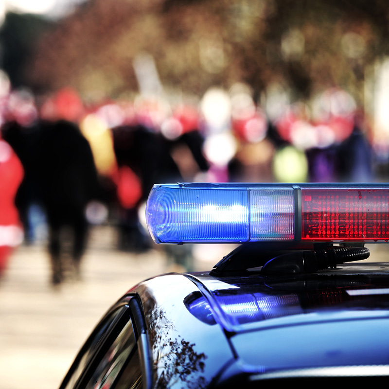 flashing police siren escort during the demonstration