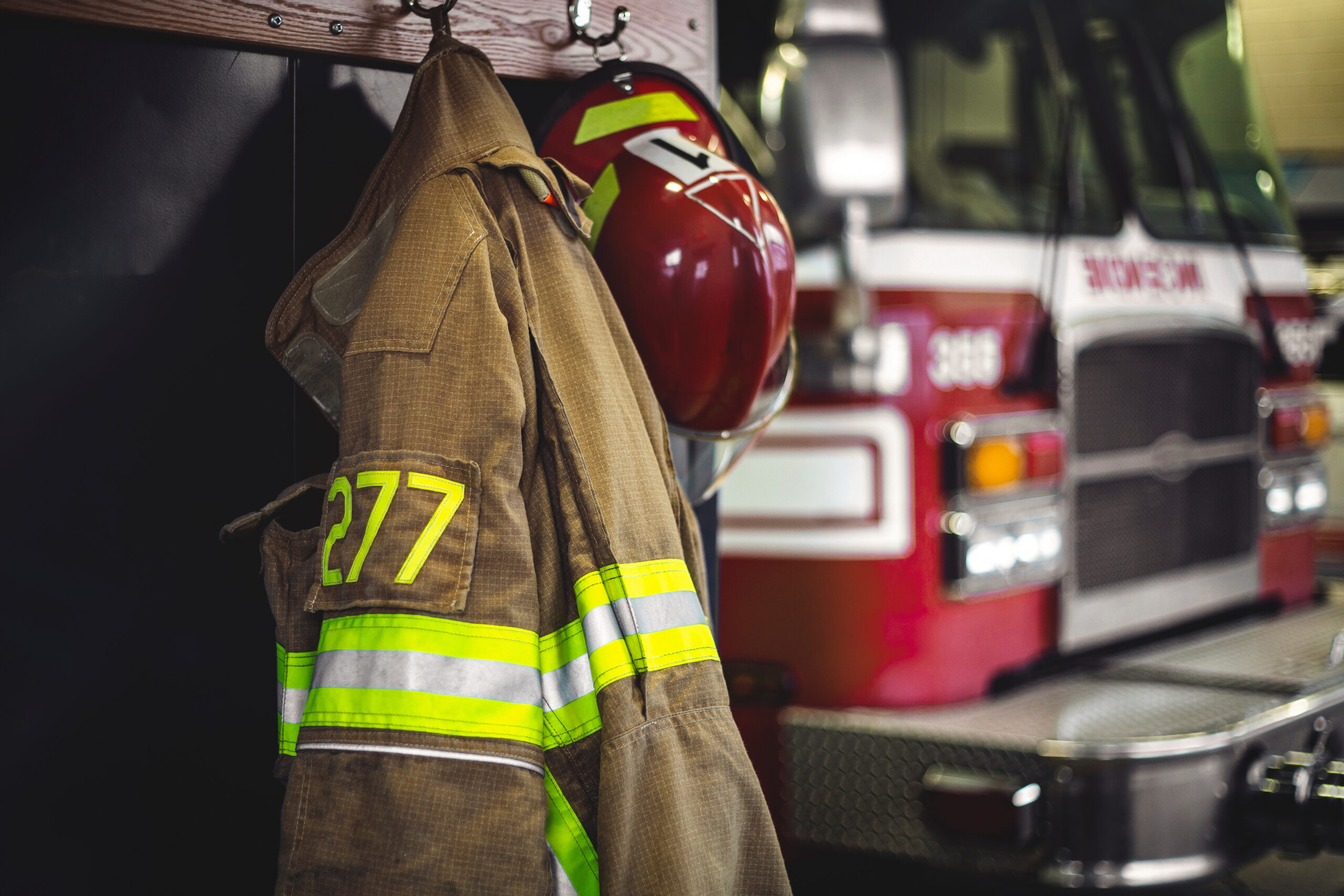 Firefighter protection clothes in the firehouse